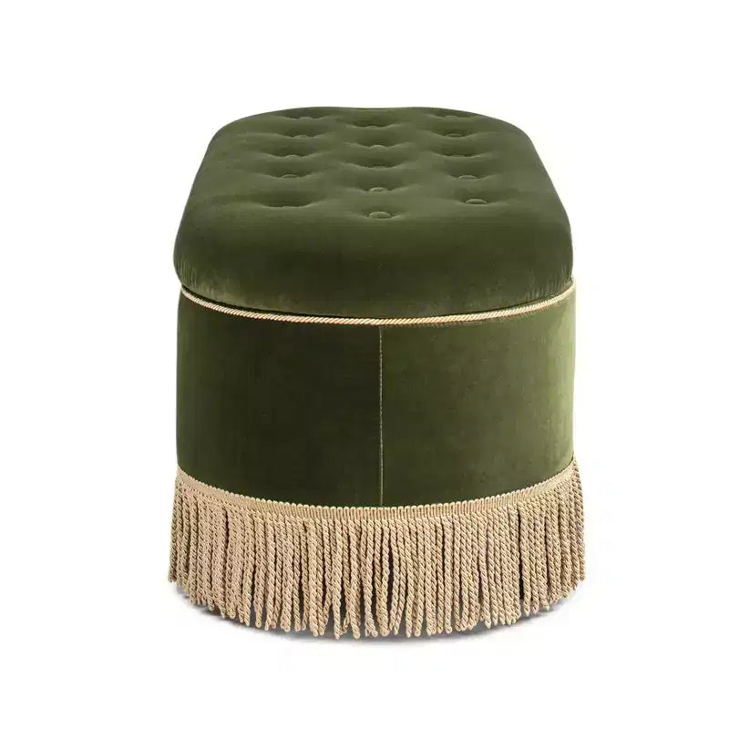 48.5" Oval Tufted Bullion Fringe Storage Bench