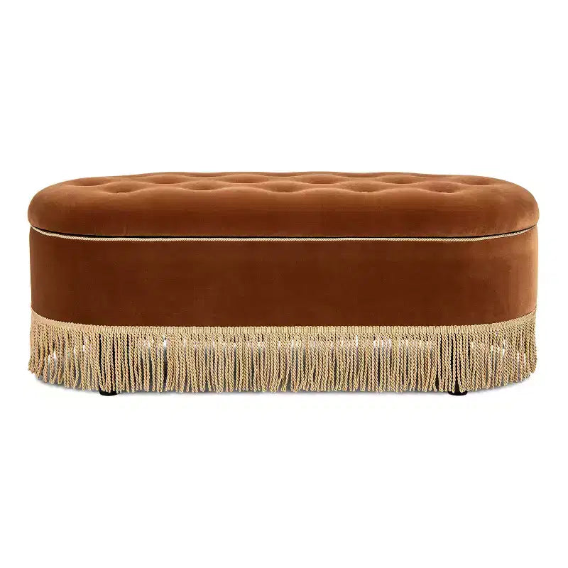 48.5" Oval Tufted Bullion Fringe Storage Bench