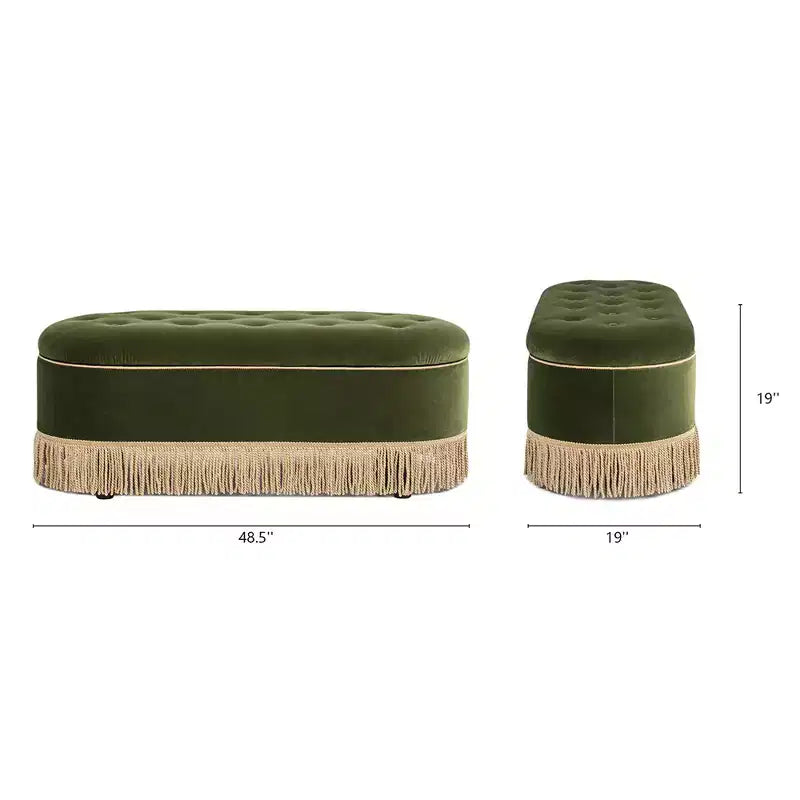 48.5" Oval Tufted Bullion Fringe Storage Bench