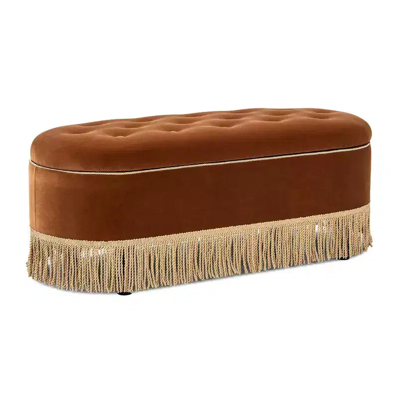48.5" Oval Tufted Bullion Fringe Storage Bench