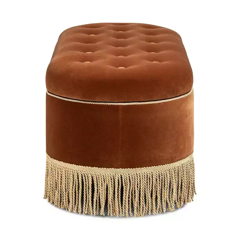 48.5" Oval Tufted Bullion Fringe Storage Bench
