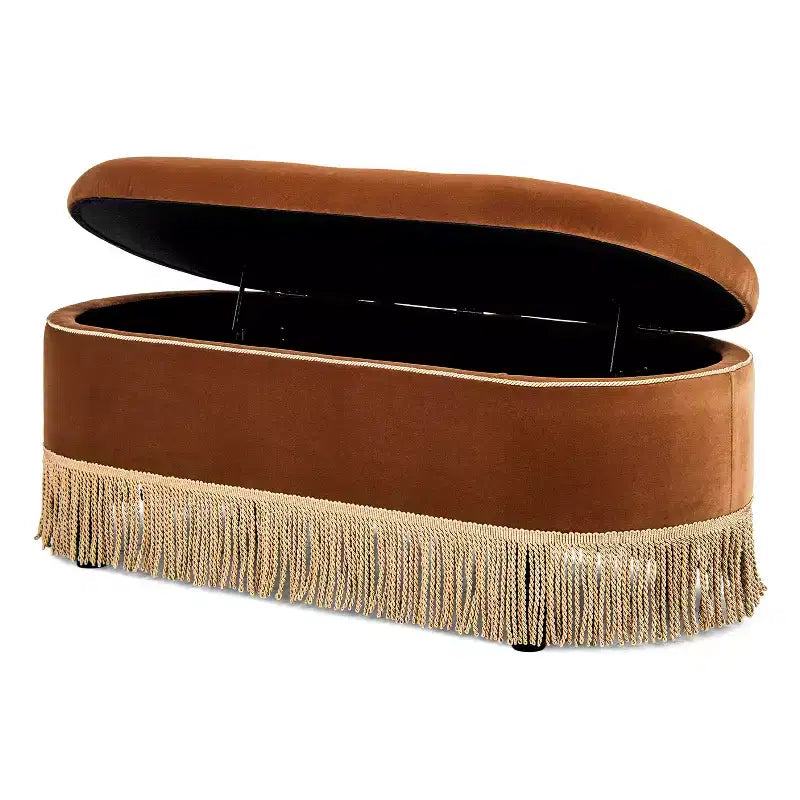 48.5" Oval Tufted Bullion Fringe Storage Bench
