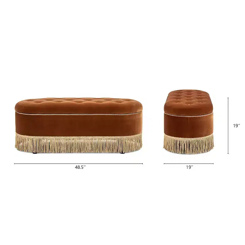 48.5" Oval Tufted Bullion Fringe Storage Bench