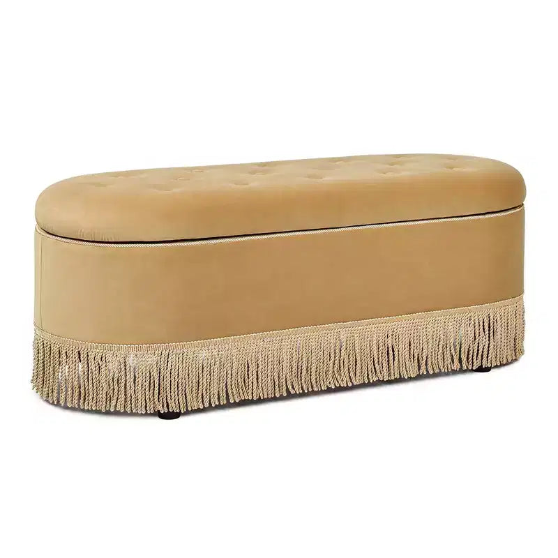 48.5" Oval Tufted Bullion Fringe Storage Bench