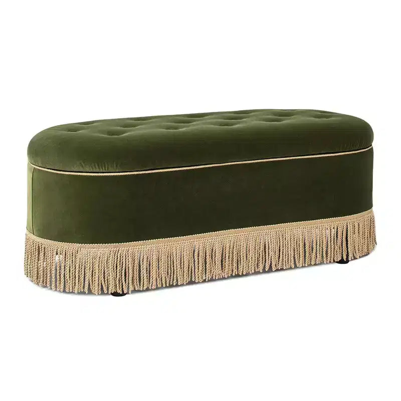 48.5" Oval Tufted Bullion Fringe Storage Bench