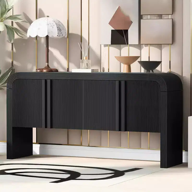 63" Wooden Console Table with Storage Cabinets and Adjustable Shelves, Narrow Sofa Foyer Table for Living Room Hallway Entryway