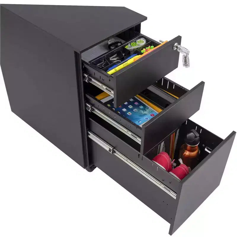 3 Drawer Under Desk Lockable Rolling File Cabinet with Stable 5-Wheel Design