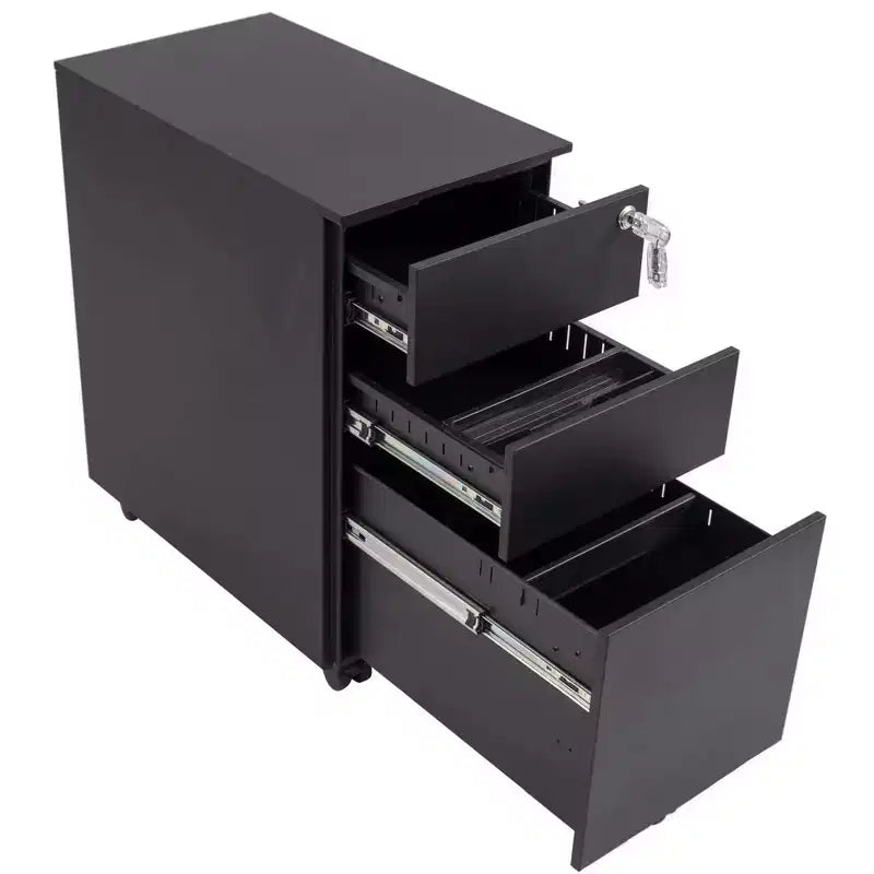 3 Drawer Under Desk Lockable Rolling File Cabinet with Stable 5-Wheel Design