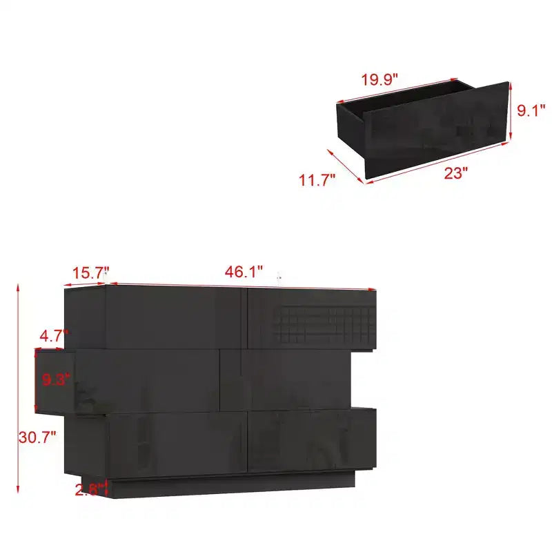 Glossy 6 Drawer Dresser Modern & Contemporary Style Black