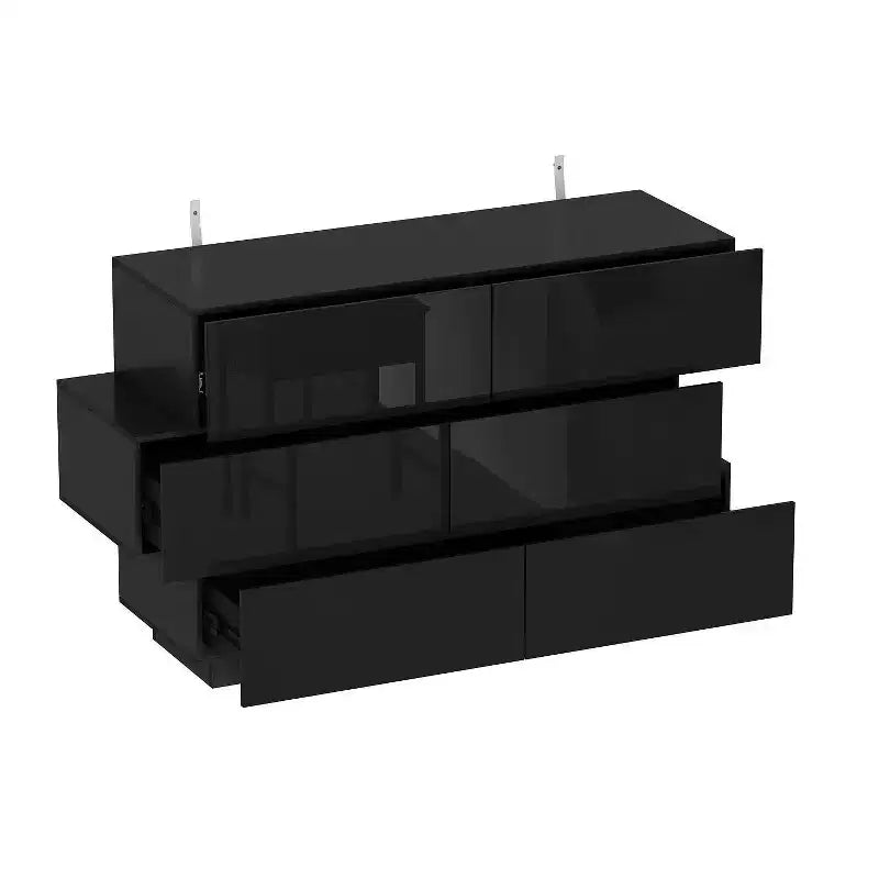 Glossy 6 Drawer Dresser Modern & Contemporary Style Black