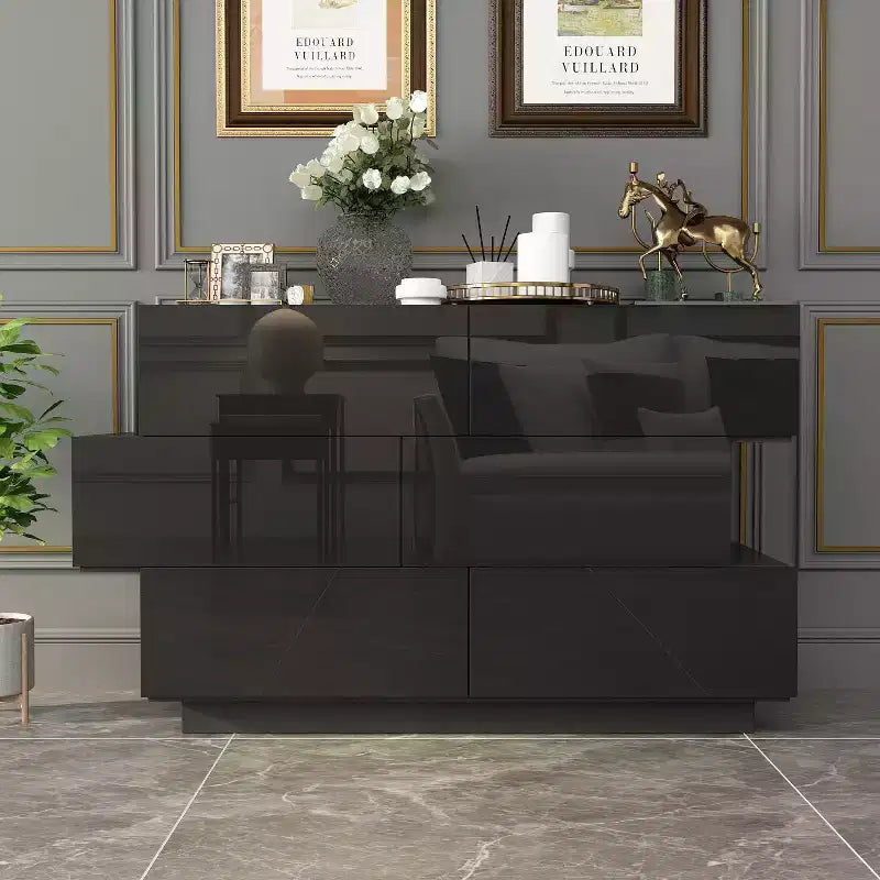 Glossy 6 Drawer Dresser Modern & Contemporary Style Black