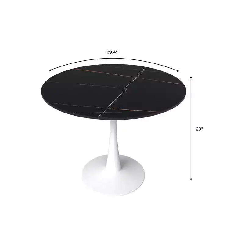 40" Round Dining Table Sintered Stone Top & Steel Pedestal Base