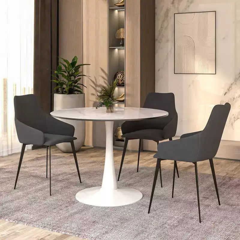 40" Round Dining Table Sintered Stone Top & Steel Pedestal Base