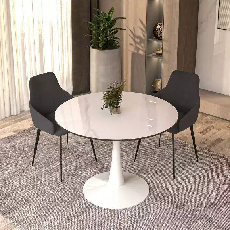 40" Round Dining Table Sintered Stone Top & Steel Pedestal Base