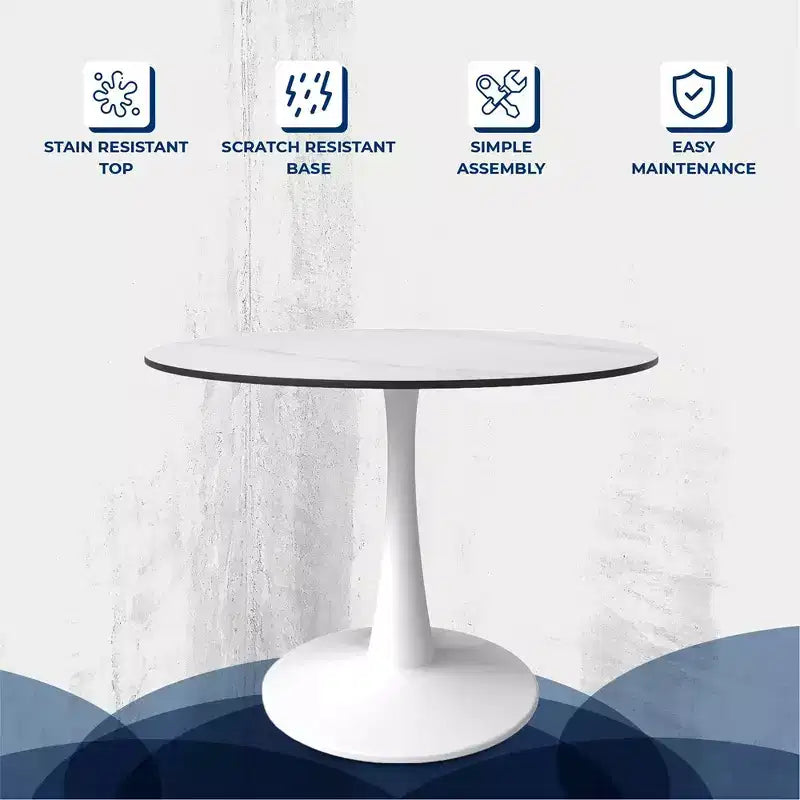 40" Round Dining Table Sintered Stone Top & Steel Pedestal Base
