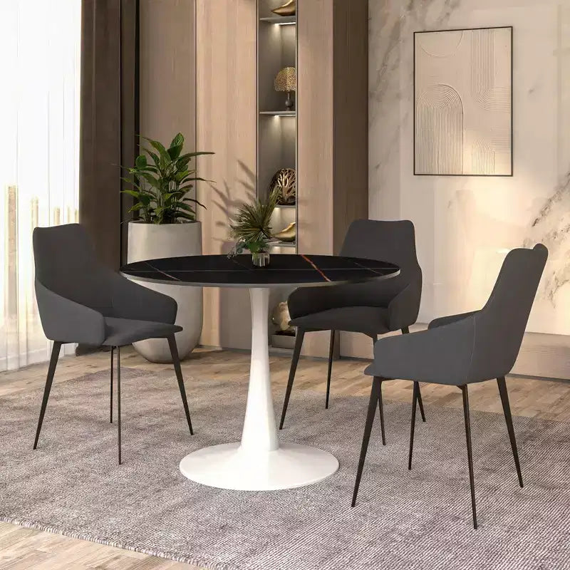 40" Round Dining Table Sintered Stone Top & Steel Pedestal Base