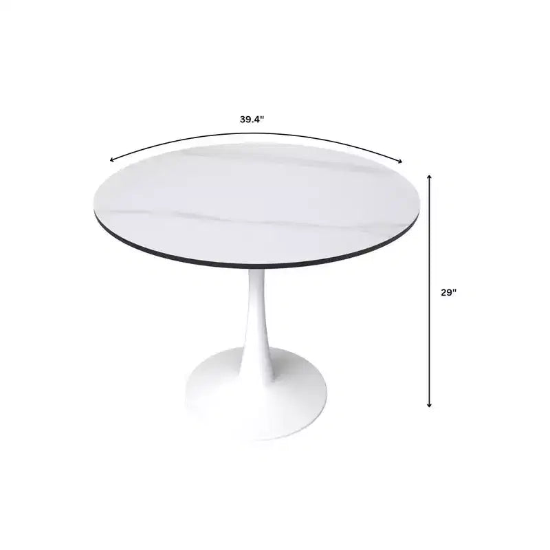 40" Round Dining Table Sintered Stone Top & Steel Pedestal Base