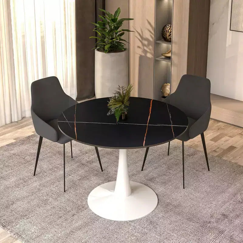 40" Round Dining Table Sintered Stone Top & Steel Pedestal Base