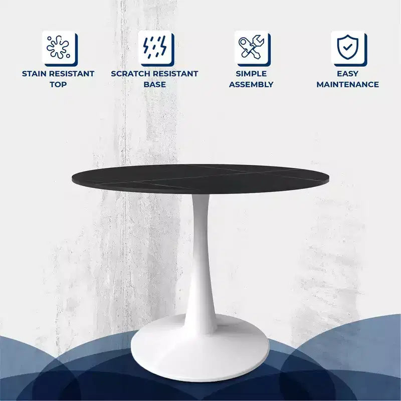 40" Round Dining Table Sintered Stone Top & Steel Pedestal Base