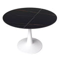 LeisureMod Bristol 40 Round Dining Table  Sintered Stone Top Accent Caf Table & Sturdy Steel White Pedestal Base for Kitchen and Small Spaces