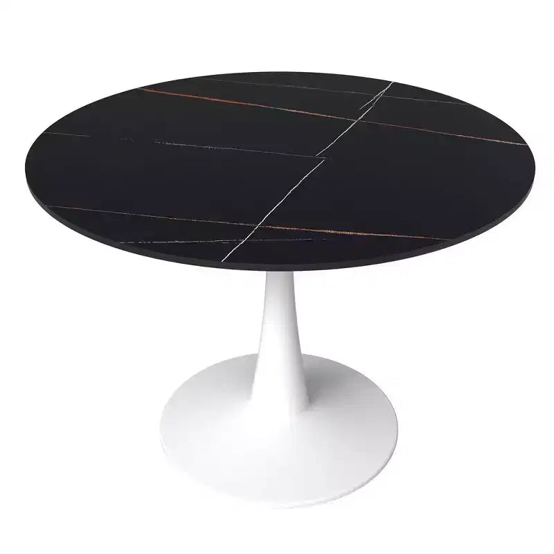 LeisureMod Bristol 40 Round Dining Table  Sintered Stone Top Accent Caf Table & Sturdy Steel White Pedestal Base for Kitchen and Small Spaces