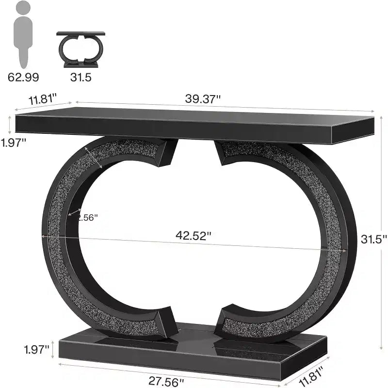 Modern 39-inch Mirrored Console Table with Sparkling Crystal Inlays