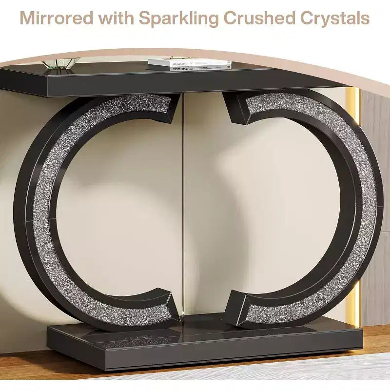 Modern 39-inch Mirrored Console Table with Sparkling Crystal Inlays