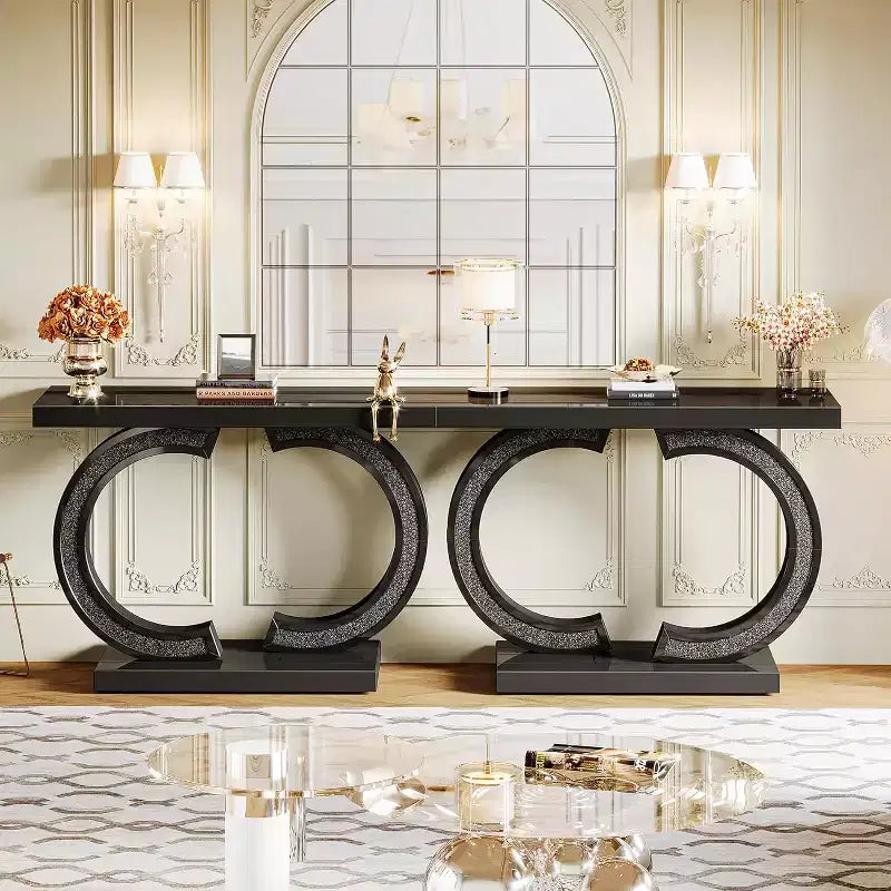 Modern 39-inch Mirrored Console Table with Sparkling Crystal Inlays