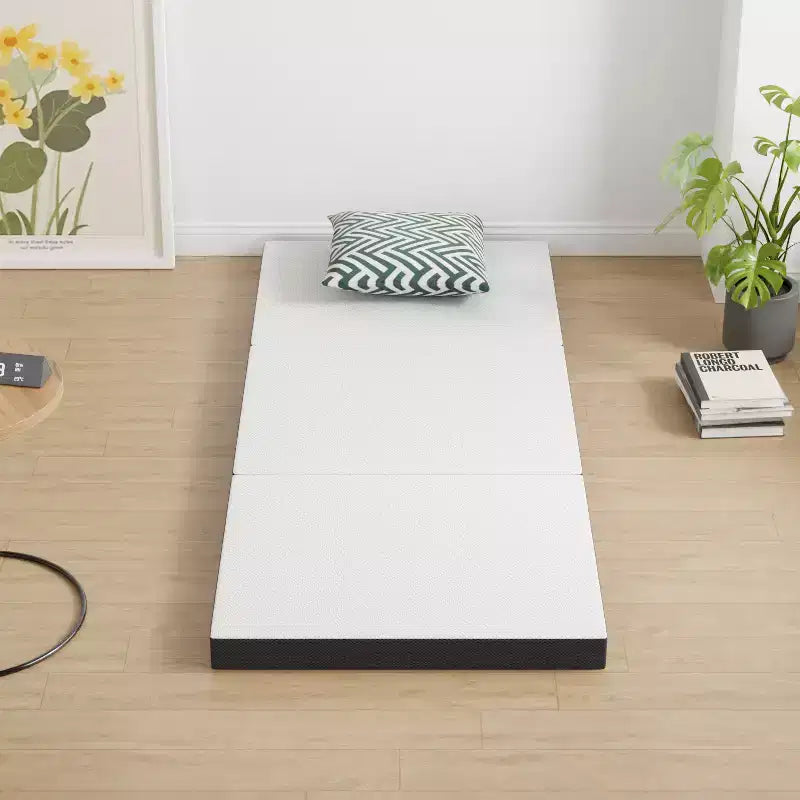4 inch Folding Mattress Tri Fold Memory Foam Mattress Topper with Washable Cover for Camping
