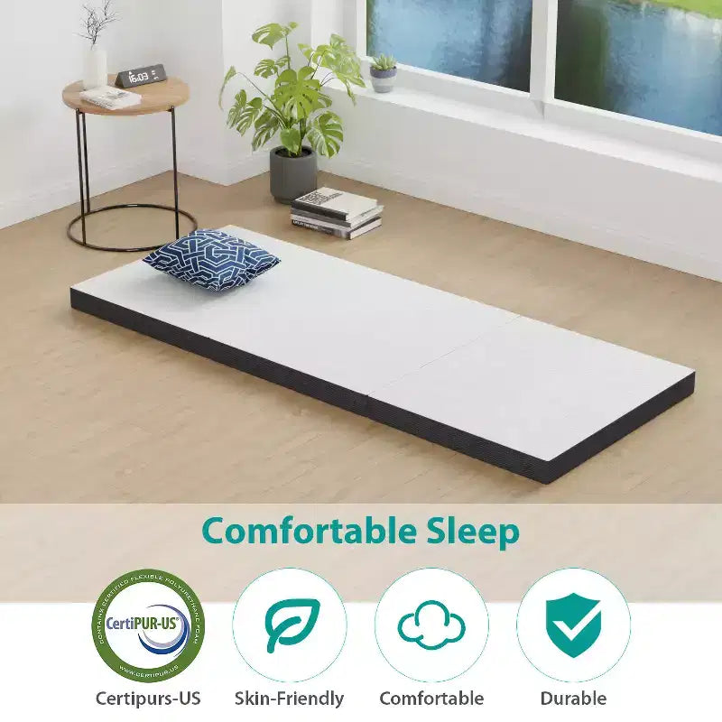 4 inch Folding Mattress Tri Fold Memory Foam Mattress Topper with Washable Cover for Camping