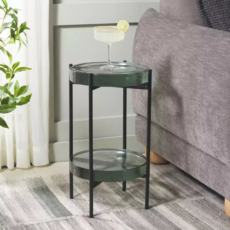 Round Glass Side Table - Clear/Black