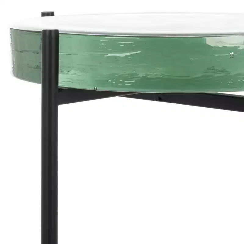 Round Glass Side Table - Clear/Black