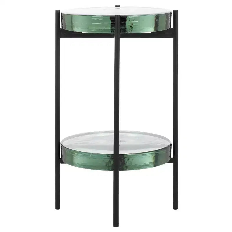 Round Glass Side Table - Clear/Black