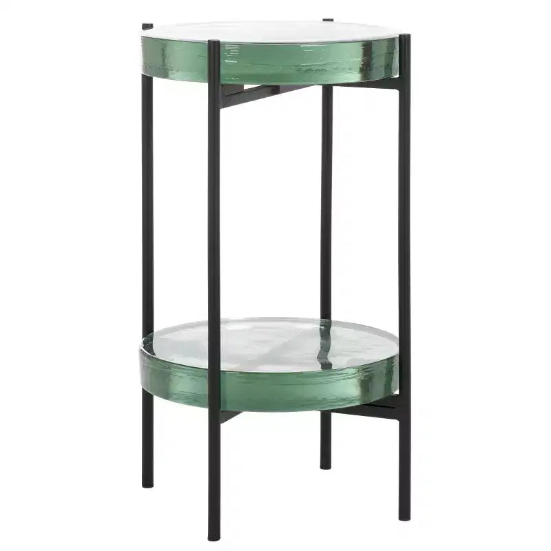 Round Glass Side Table - Clear/Black