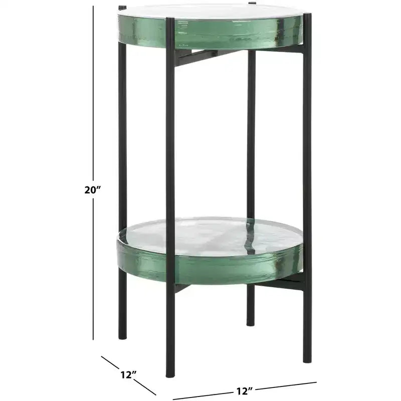 Round Glass Side Table - Clear/Black