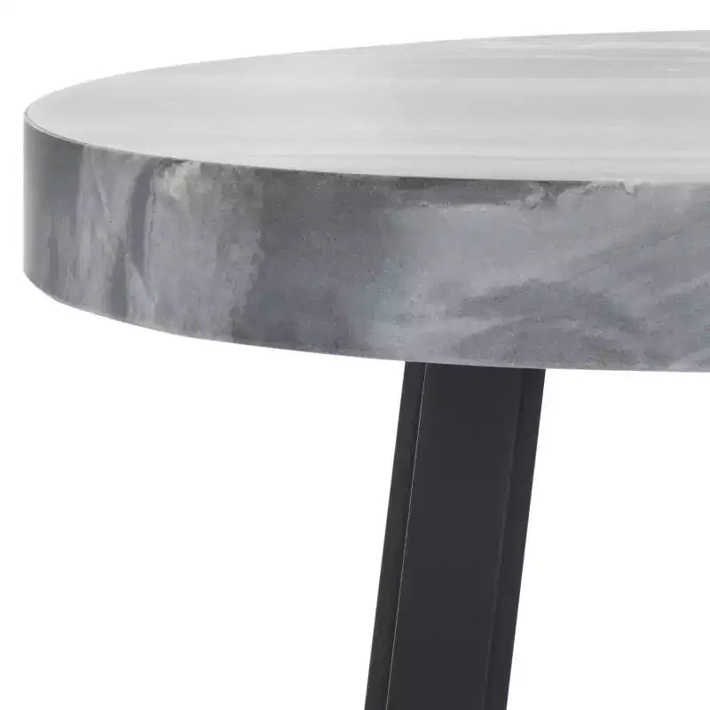 Round Accent Table - Grey Marble/Black