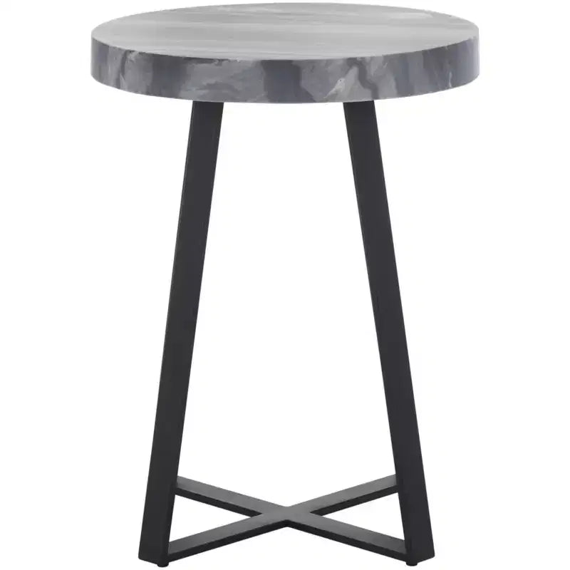 Round Accent Table - Grey Marble/Black