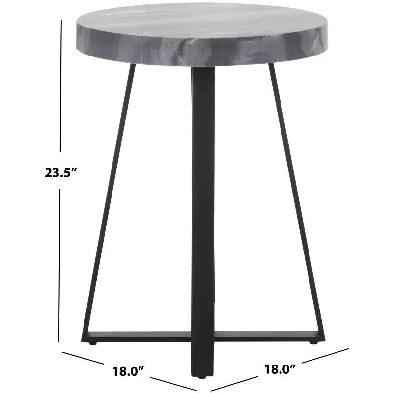 Round Accent Table - Grey Marble/Black