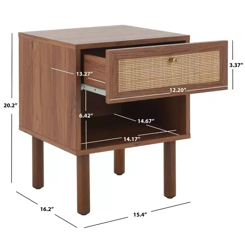 Walnut Natural Nightstand with Drawer and Open Shelf