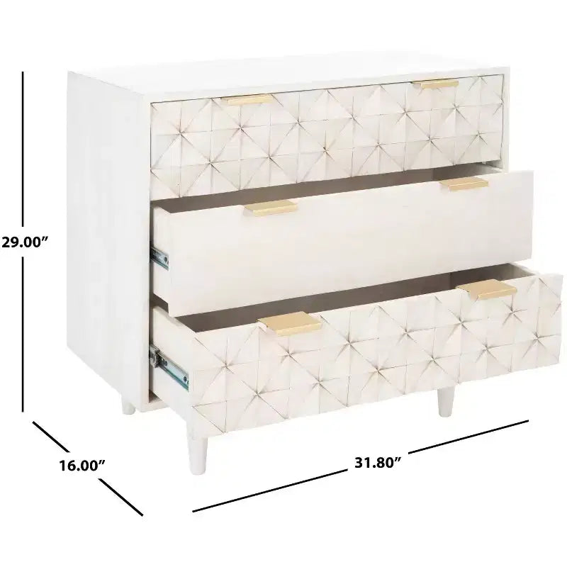 3 Drawer Chest - White Wash with Silver Accents