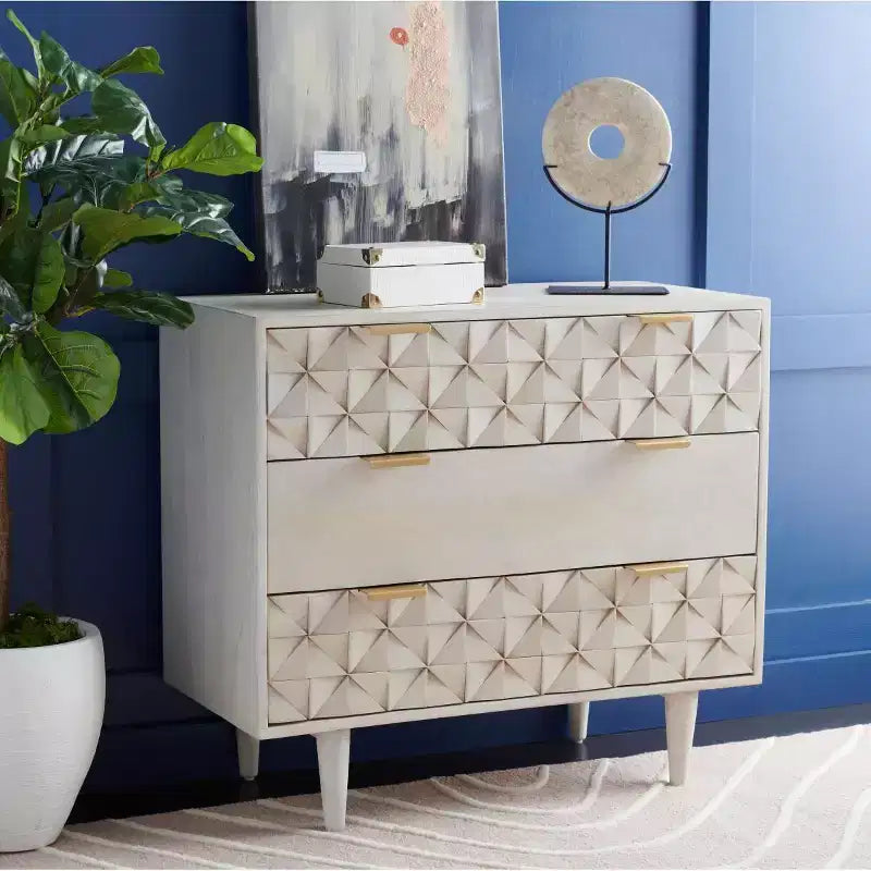 3 Drawer Chest - White Wash with Silver Accents