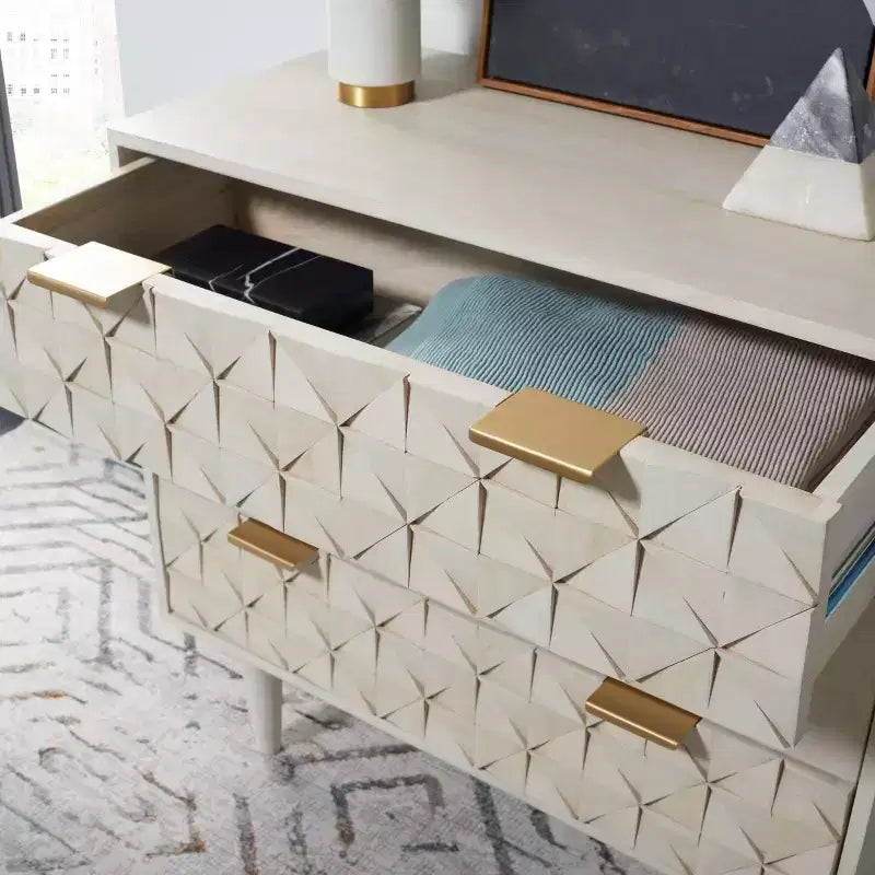 3 Drawer Chest - White Wash with Silver Accents