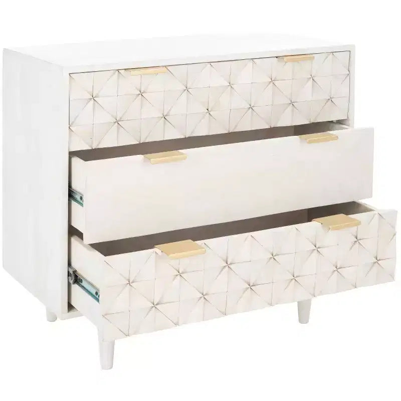 3 Drawer Chest - White Wash with Silver Accents