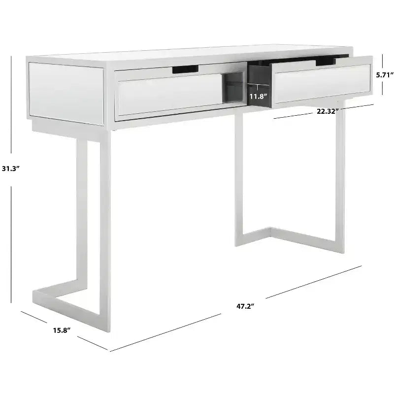 2 Drawer Mirrored Desk - Silver/Mirror