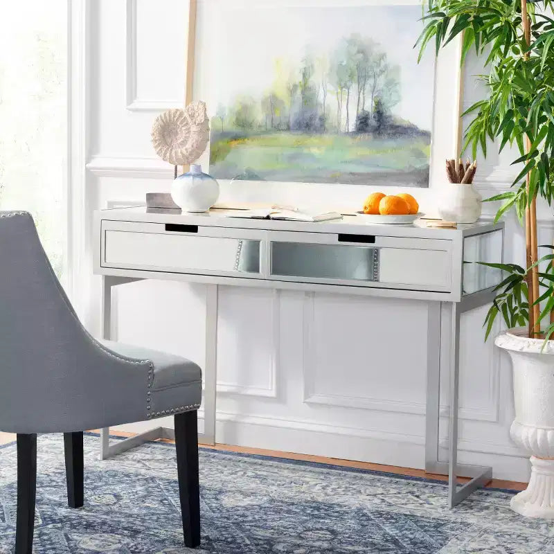 2 Drawer Mirrored Desk - Silver/Mirror