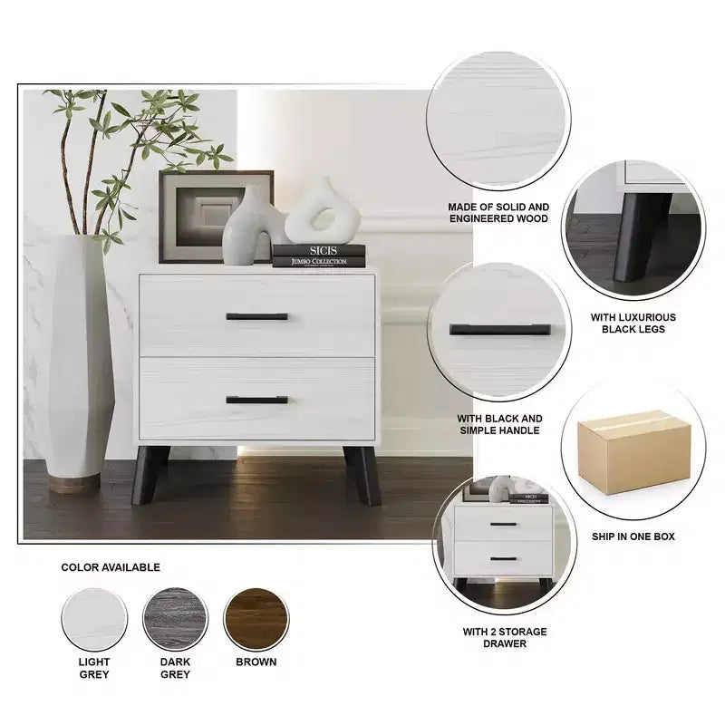 Nightstand with 2 Drawers