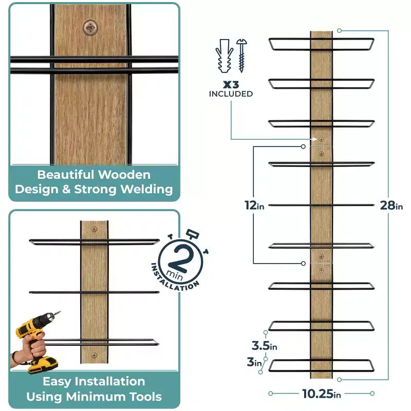 9 Bottle Mahogany Wood Wall Mounted Wine Rack - Perfect for Home Bar, Kitchen & Dining Room