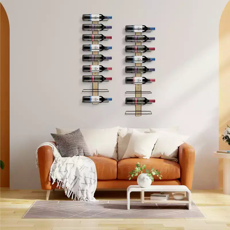 9 Bottle Mahogany Wood Wall Mounted Wine Rack - Perfect for Home Bar, Kitchen & Dining Room