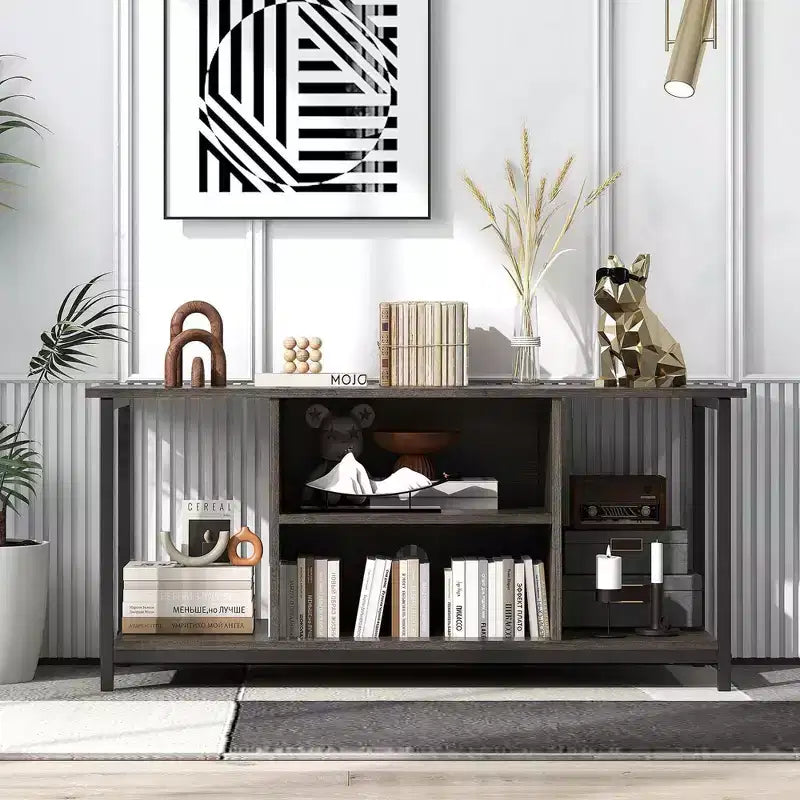 TV Stand with Power Outlet USB & Type-C Port 3-Tier TV Console Table Grey