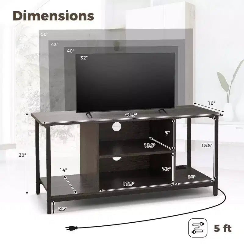 TV Stand with Power Outlet USB & Type-C Port 3-Tier TV Console Table Grey
